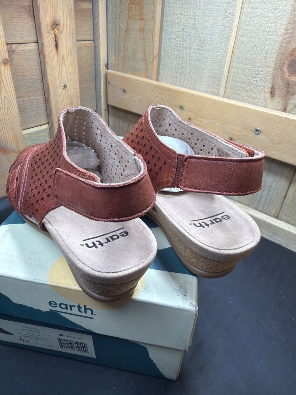 Earth Womens 6 W Wide Pisa Galli Terracotta Brown Leather Wedge Sandals Comfort - Picture 5 of 9